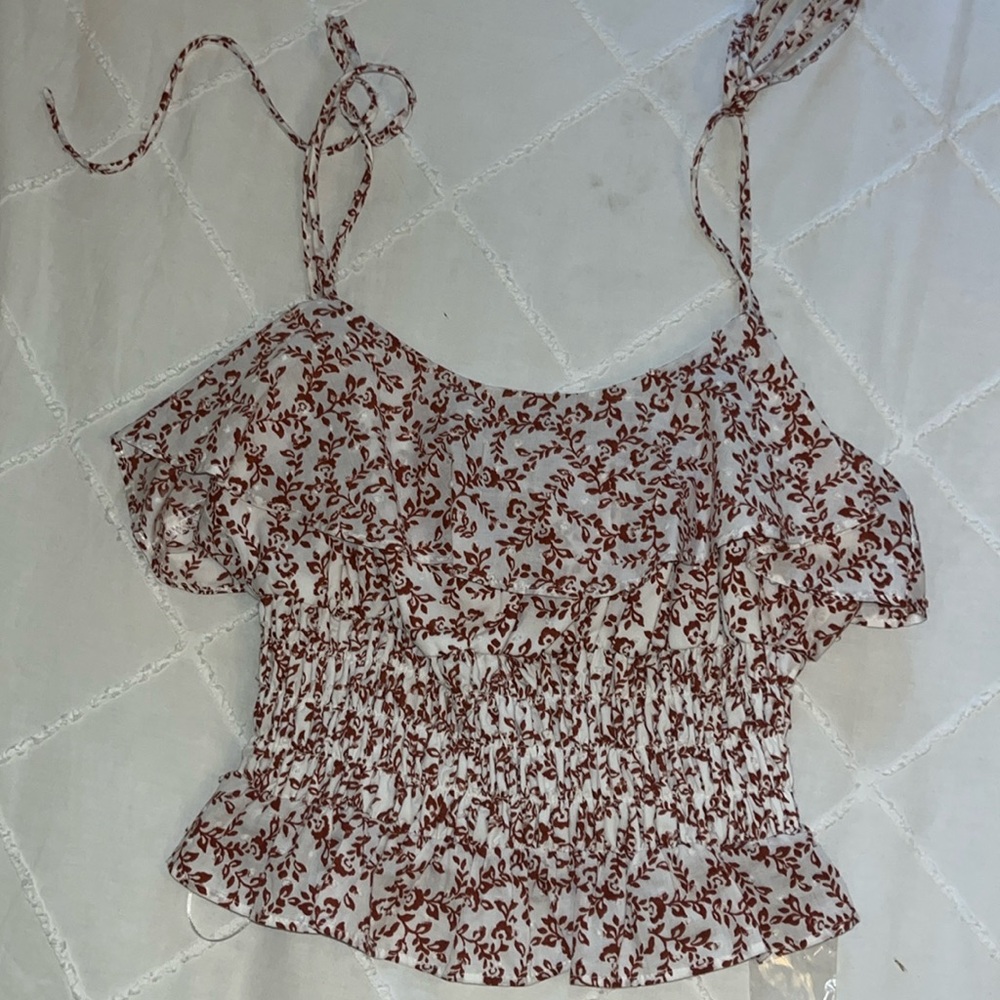 Tie straps floral blouse tank top